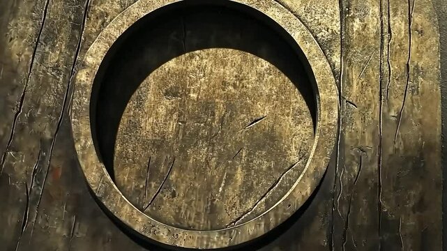 Circular Metal Frame on Textured Wooden Panel