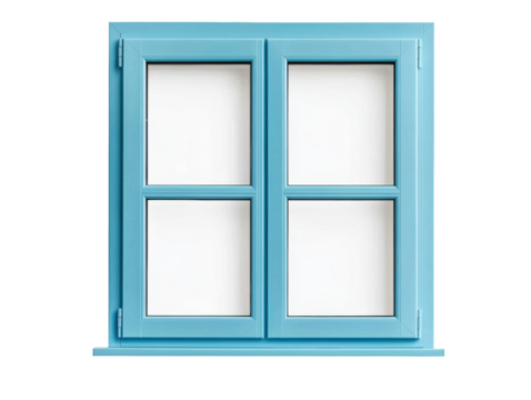 Blue window frame design for home architecture and decoration, cut out
