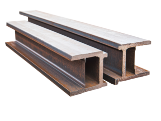 Metal beams for construction and industrial use in building projects, cut out