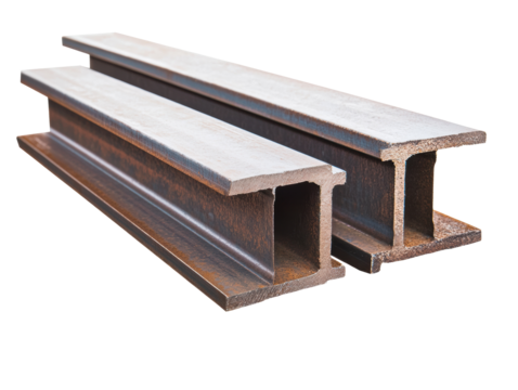 Metal beams for construction and industrial use in building projects, cut out