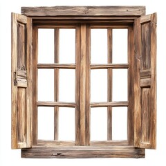 Fototapeta premium wooden window frame isolated on White background Remove White Background, Clipping Path, pen tool
