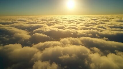 Aerial view of golden clouds at sunset. Use Stock photo for nature, travel, and weather