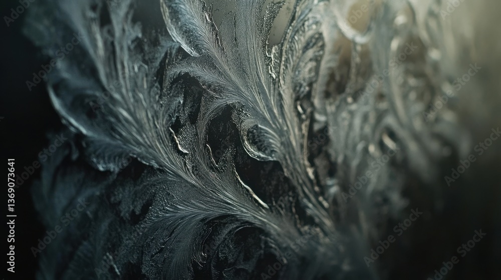 Poster Intricate frost patterns on a window creating a delicate tapestry of ice during a cold winter morning