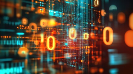 Technology-driven business innovation concept with abstract glowing graphs and analytics.