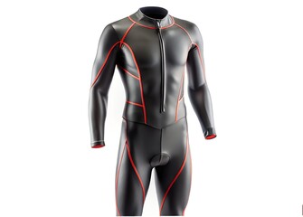 Sleek Wetsuit: A close-up shot of a black wetsuit with orange accents, highlighting its form-fitting design and potential for aquatic adventures.