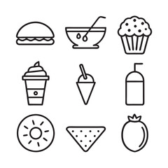 set of simple food and drinks line art vector icon illustration on white background.
