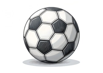 Fototapeta premium Soccer Ball Illustration: A classic soccer ball, showcasing its iconic black and white pentagons and hexagons, standing isolated, ready for play. A symbol of sport, unity.