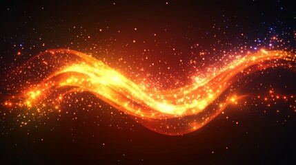 Fototapeta premium Dynamic orange and gold wave with sparkling particles against a dark background in a visually captivating abstract design