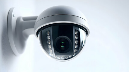 Modern Security Camera With White Frame On White Wall