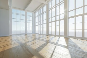 Ultra Quality Image of Side View on Bright Empty Room Interior with Panoramic Windows