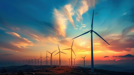 Obraz premium wind turbines at sunset