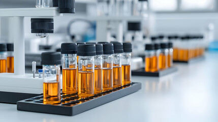 Laboratory Test Tubes With Amber Liquid