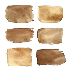 Isolated Brown Watercolor Strokes And Textures On Transparent Background For Creative Design