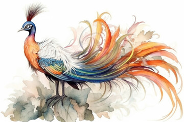 Obraz premium bird of paradise on a white background, illustration., watercolor style, Generative AI