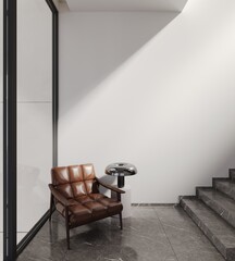 Wall mockup modern elegant white luxury leather arm chair for wallpaper and artwork
