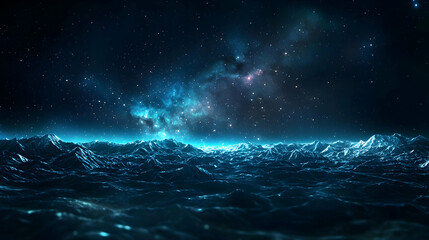 Starry Night Landscape Over Glowing Waves