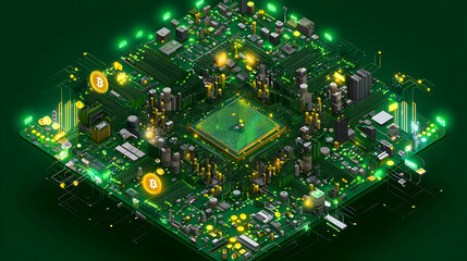 Complex Circuit Board Design With Glowing Components