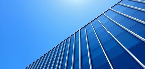 Clean lines of a modern building facade against a vibrant blue sky, abstract, daylight