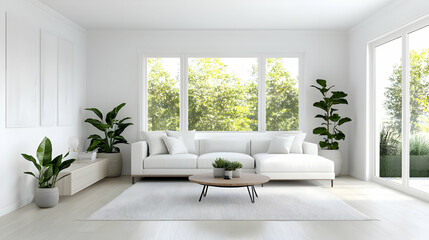 Modern White Living Room With Natural Light And Plants