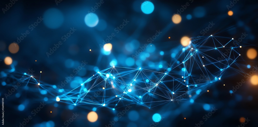 Aufkleber abstract network connection with blue lines and bokeh lights glow