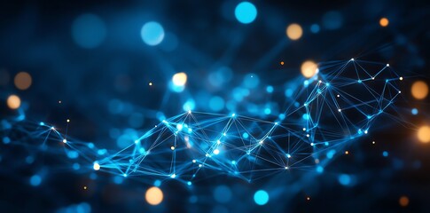 Obraz premium Abstract Network Connection with Blue Lines and Bokeh Lights Glow