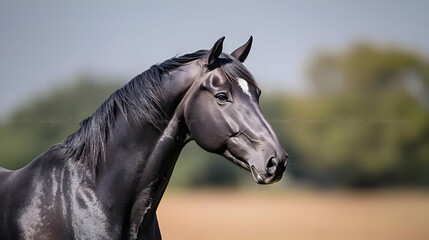 Obraz premium Black Horse Portrait In Field