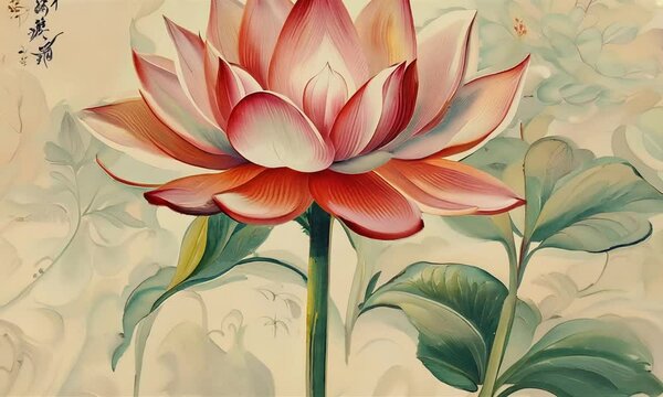 Chinese retro painting style lotus illustration.