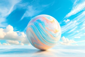Colorful 3d marble ball with pastel swirls and clouds for easter decoration and design element