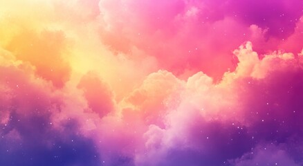 Brightly Colored Dreamy Sky With Fluffy Clouds And Stars