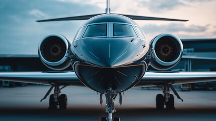 Close Up of Luxury Business Jet at an Airport Terminal.