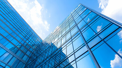 Obraz premium Modern Glass Facade Of Skyscrapers With Reflections Of Clouds And Sky