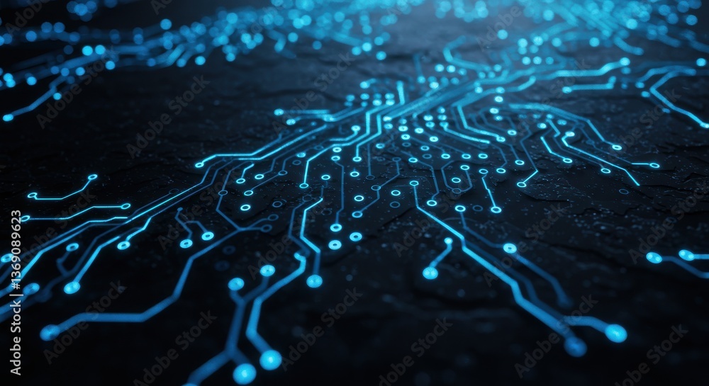 Poster a mesmerizing display of interconnected glowing blue lines resembling a digital neural network desig