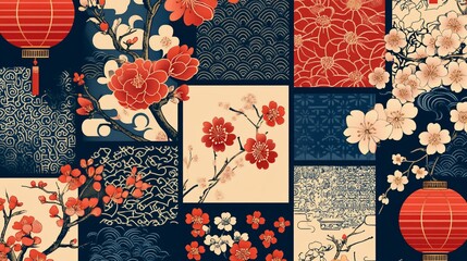 Elegant Asian-Inspired Floral Patchwork Design