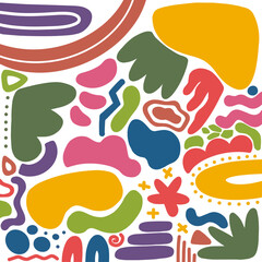 Colorful Abstract Doodle Art with Organic Shapes on Black Background