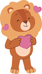 Cute Lion Holding Heart