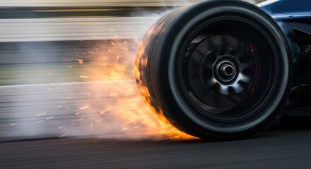 Burning Rubber: A Formula 1 Race Car Tire on Fire