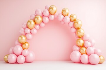 Pink and gold balloons near the wall