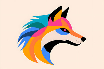 Obraz premium colorful flat vector illustration of wolf artistic logo