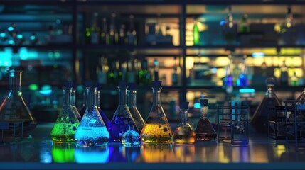 Colorful Chemical Flasks on a Tabletop
