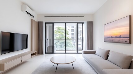 Fototapeta premium Modern, bright living room with balcony view