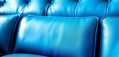 Fototapeta premium Close-up of luxurious blue leather sofa texture , soft, seating