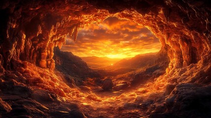 Heart Shaped Lava Cave Sunset Landscape