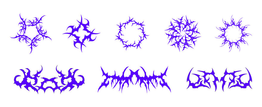 Neo tribal shapes. Y2K gothic symmetrical elements. Cyber sigilism tattoo designs. Vector set pt.2