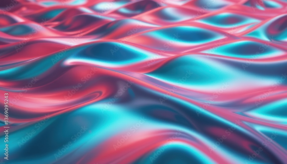 Poster abstract holographic waves shimmering teal and red dynamic surface texture