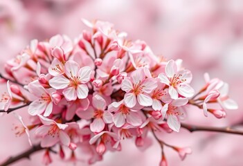 Fototapeta premium Delicate pastel blossoms on a soft, blurred background, ideal for Valentine's or wedding invitations, backdrop, flowers