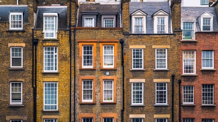 Professional Architectural Image of Weathered Brow Terraced Houses Rear Facades