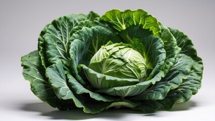 Obraz premium A top-down view of a green cabbage, displaying its tightly layered leaves.