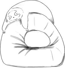 Sloth Sleeping on the cozy chair sketch. Hand drawn illustration of cute sleeping sloth