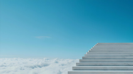White Steps Leading To Clouds Against Bright Blue Sky