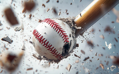Dynamic Baseball Emblem Featuring a Broken Bat and Fastball Isolated On White Background.
